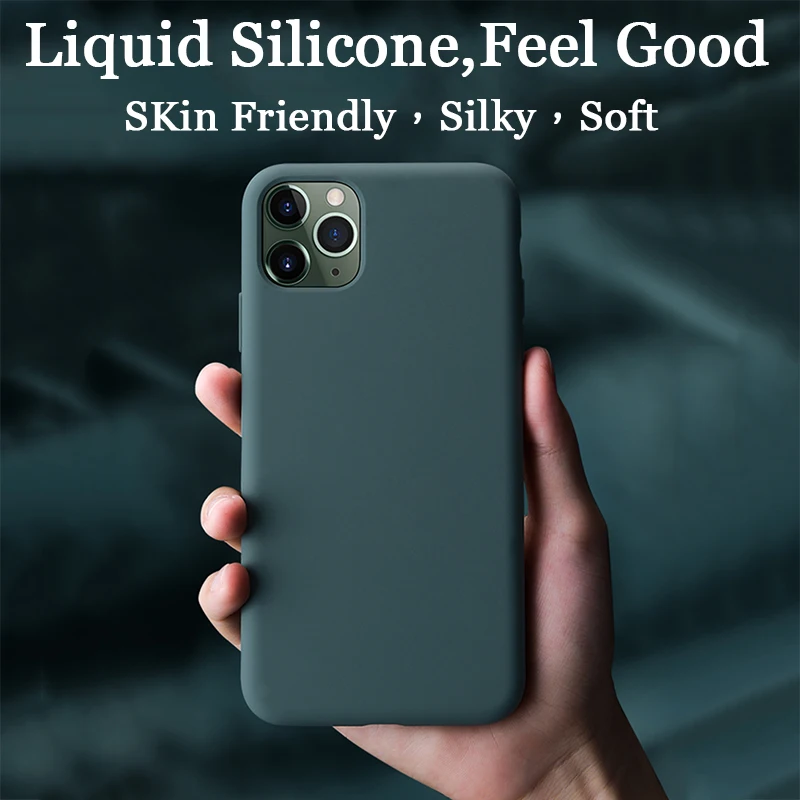 Para o iphone 7 6 6s 8 mais caso de luxo original de silicone líquido capa mole para iphone 11 12 pro x xr xs max caso de telefone à prova de choque