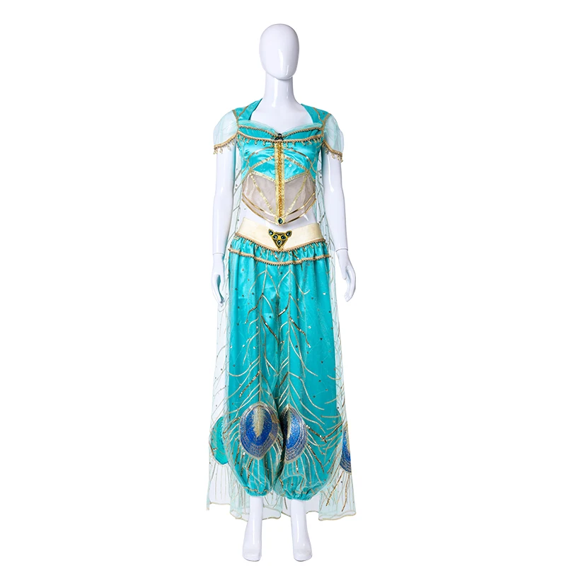 

New Movie Aladdin Jasmine Princess Cosplay Costume Adult Women Girls Halloween Costume Peacock Embroidery Sexy Dance Dress