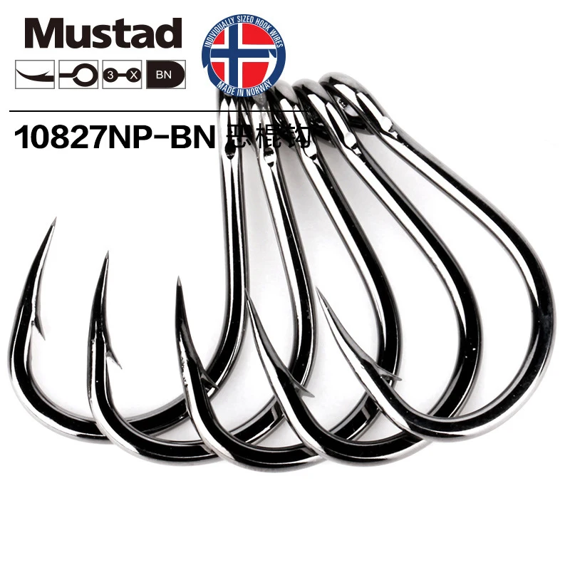 Mustad Norway Origin Sea Fishing Hook Super Power Big Size Hoodlum Fish Hooks,1#-12/0#,10827NP-BN