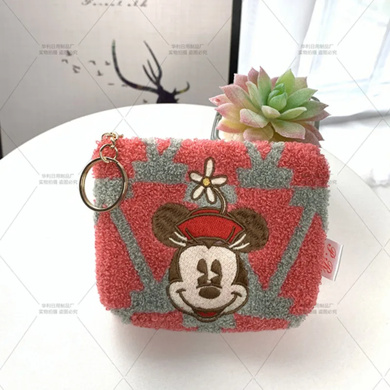 Disney New Winter Plush Design  Minnie Mockey Coin Purses bag Shell Small Bag Girls Coin Bag Card Holder For Kids Clutch Purse