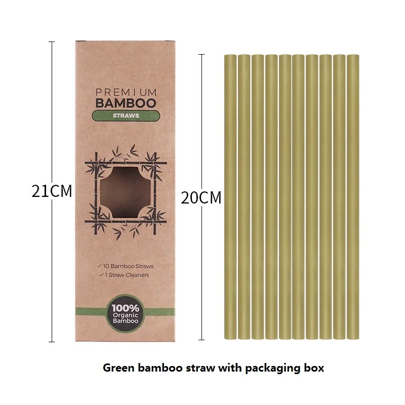 Nature Bamboo Straw 12pcs/box One Brush Drink Bamboo Straws 20cm