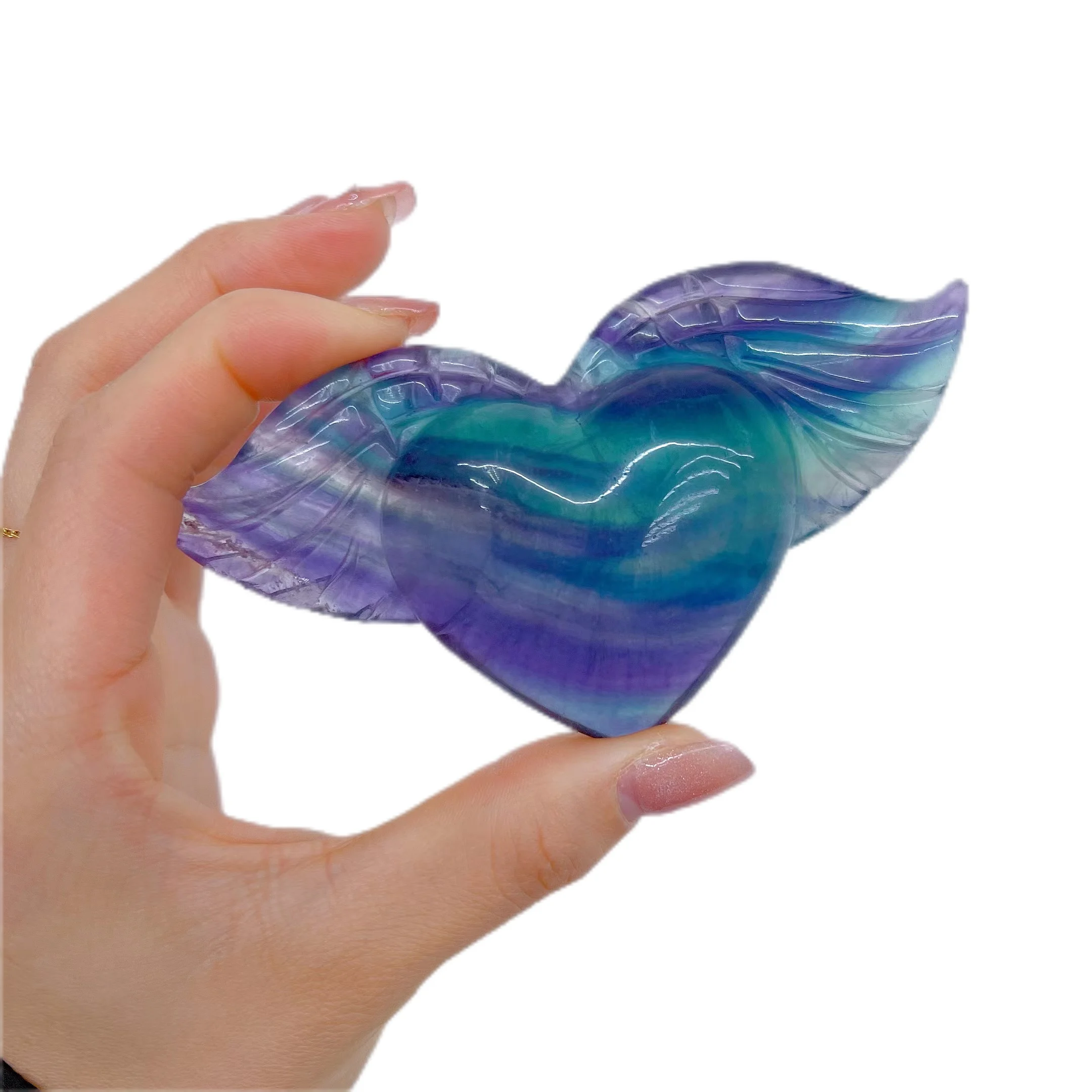 

Natural Rainbow Fluorite Quartz Stone Wing Heart Shaped Healing Crystal Healing Decor Gift Healing Fluorite Crystals