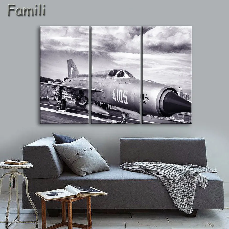 3Pieces/set Modern Printed Fighter Canvas Painting Combat Aircraft Wall Picture Art For Living Room Unframed