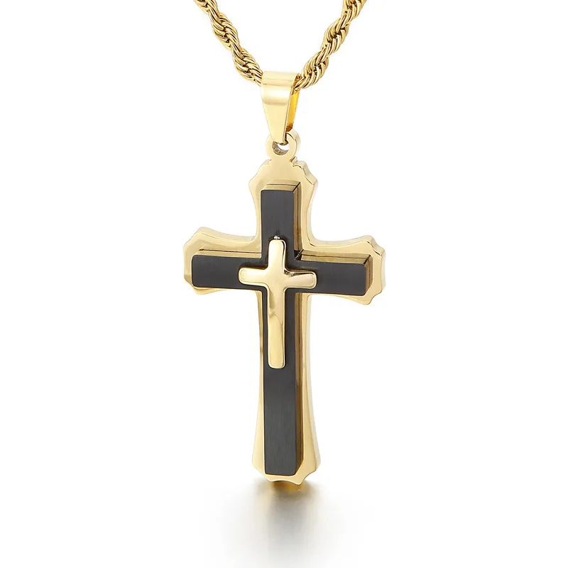 European and American Christianity Classic Creative Cross Pendant 316L Stainless Steel Men\'s Fashion Necklace