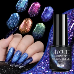 LILYCUTE 7ml Colorful Double Light Cat Magnetic Gel Nail Polish Sparkling Rainbow Glitter Semi Permanent Nail Art UV Gel Varnish