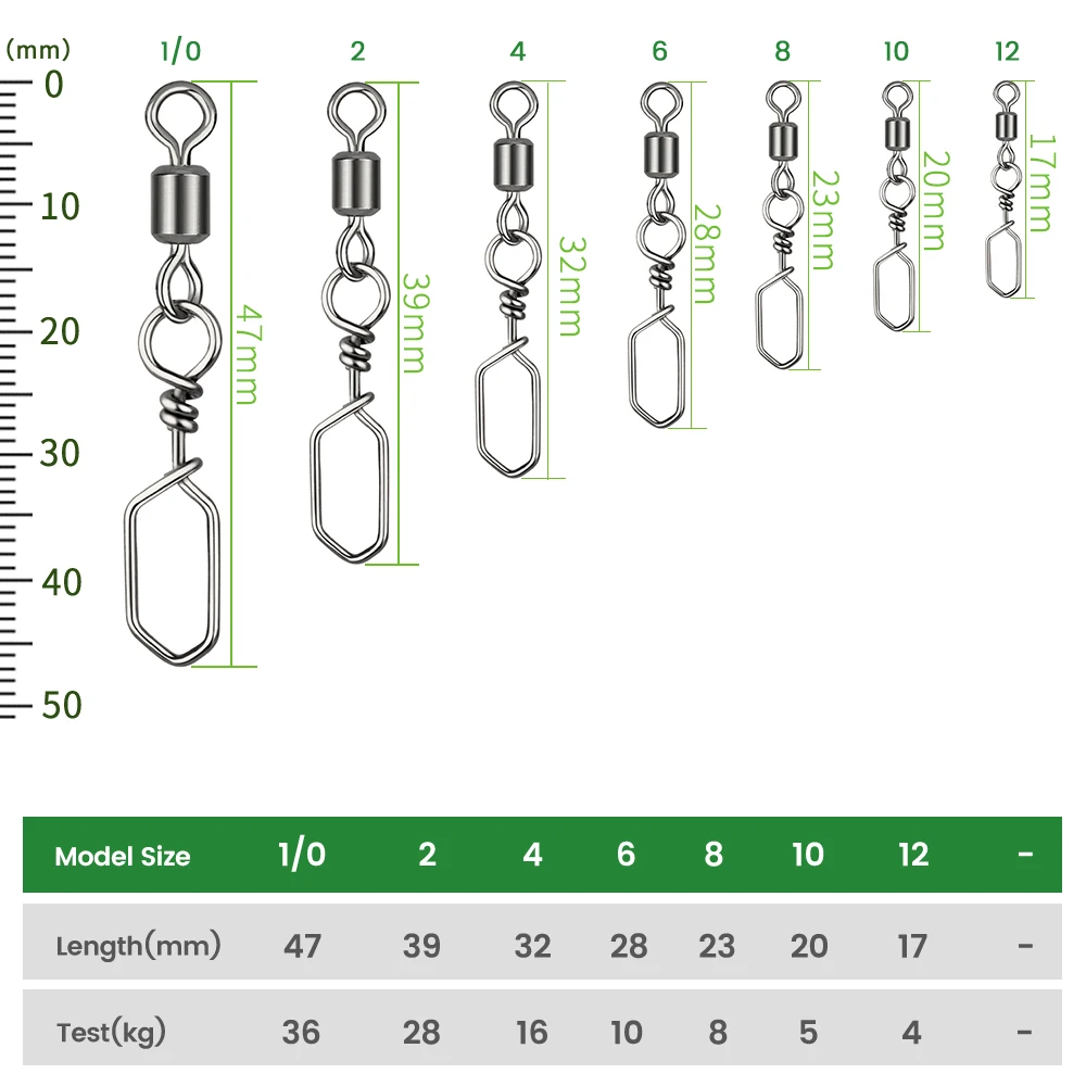 DNDYUJU 50pcs 6#-12# Fishing Accessories Eight-ring Connector Stainless Steel Square Snap Fishhook Swivels Tackle Hooks Fishing