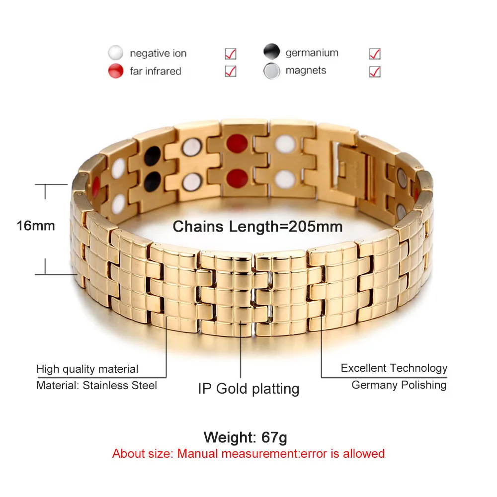 Stainless Steel Chunky Chain Germanium Magnetic Bracelet For Men Woman Medical Energy Bracelet Health Care Male Jewelry