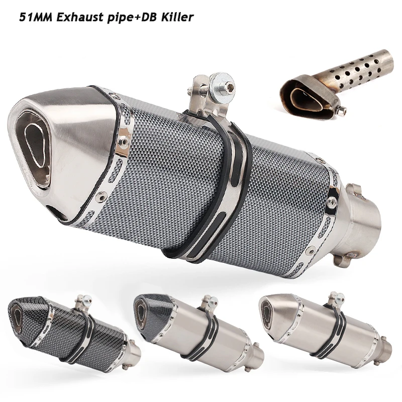 

51mm Connector Exhaust Muffler Tip Pipe With Removable DB Killer Modified Motorcycle 370mm Stainless Steel Silencer Vent System