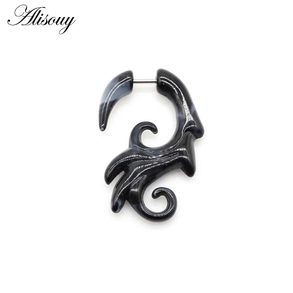 Alisouy 2pc 16G Fake Cheater Ear Plug Gauge Gray Black Color Acrylic Flesh Earring Wing Heart Spiral Shape Body Piercing Jewelry