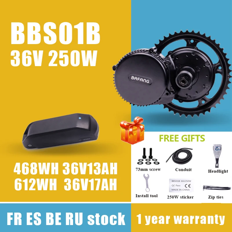 Bafang 36V 250W BBS01B BBS01 Mid Drive Motor 8fun Engine Electric Bike eBike Conversion Kit With Lithium 18650 Cells Battery