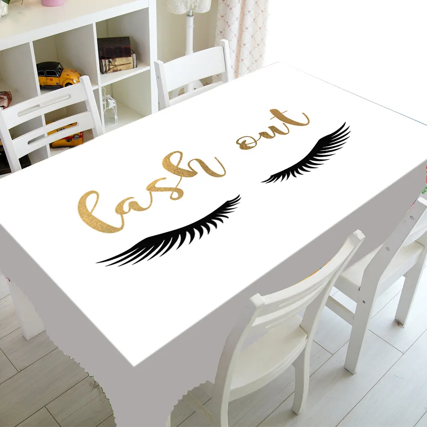 Elegant Gold Glitter Eyelash Extension Logo Table Cloth Tablecloth Custom Makeup Eye Lashes Table Covers for Beauty Salon Decor