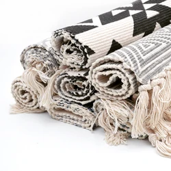 Tassel Woven Cotton Carpet Hallway Floor Mat Doormat Bedroom Tapestry Decorative Blanket Living Room Carpet Kitchen Runner Rug