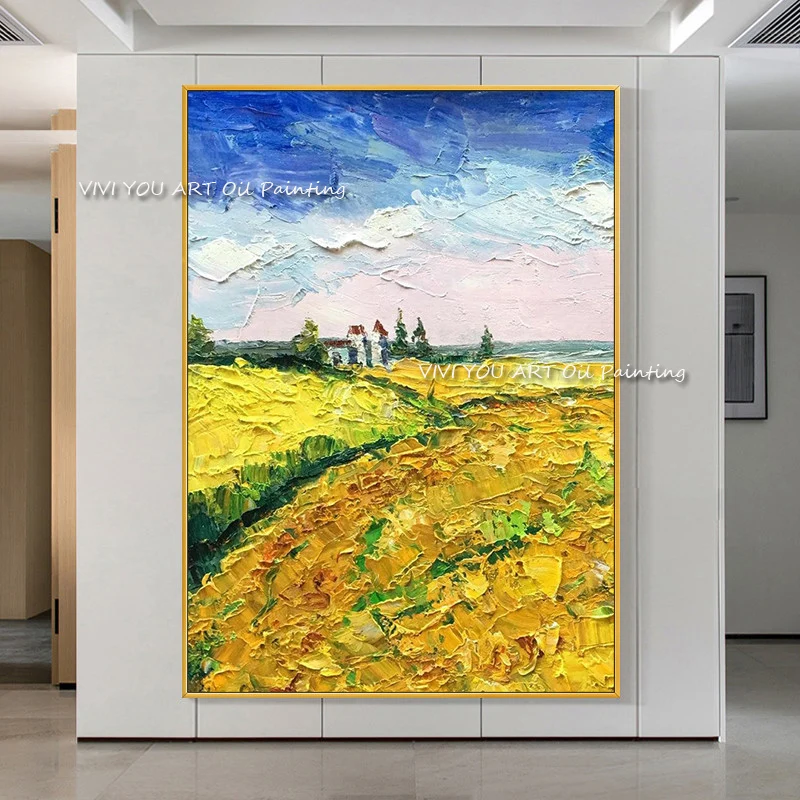 High Quality 100% Handmade Green Grass oil painting spring nature paintings coloring on canvas living room decoration Canvas Art