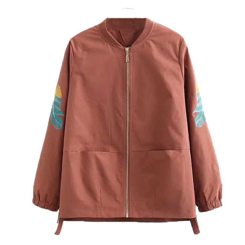 

Plus size 4XL 5XL Women's Trench Coat New Casual Tops Korean Stand collar Zipper Embroidery Outerwear Female Windbreakers AH27