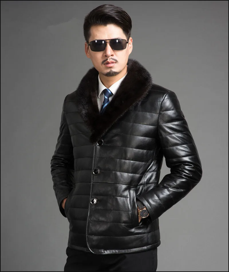 Sheepskin Jacket For Luxury Man Down Coat Mink Fur Collar Genuine Leather Jackets Parka Outwear Plus Size FYY621