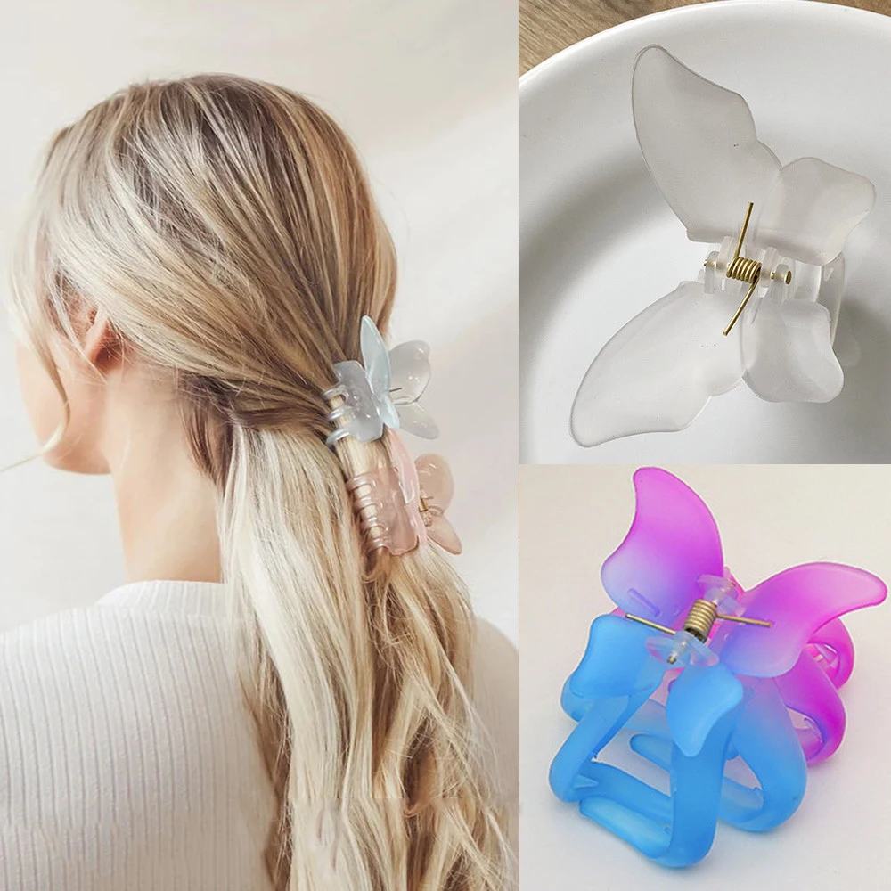 Mini Butterfly Hair Claw for Women Girls Acrylic Hair Accessories Simple Hair Clamps Chic Hair Clip Sweet Hair Claw Clips Crab