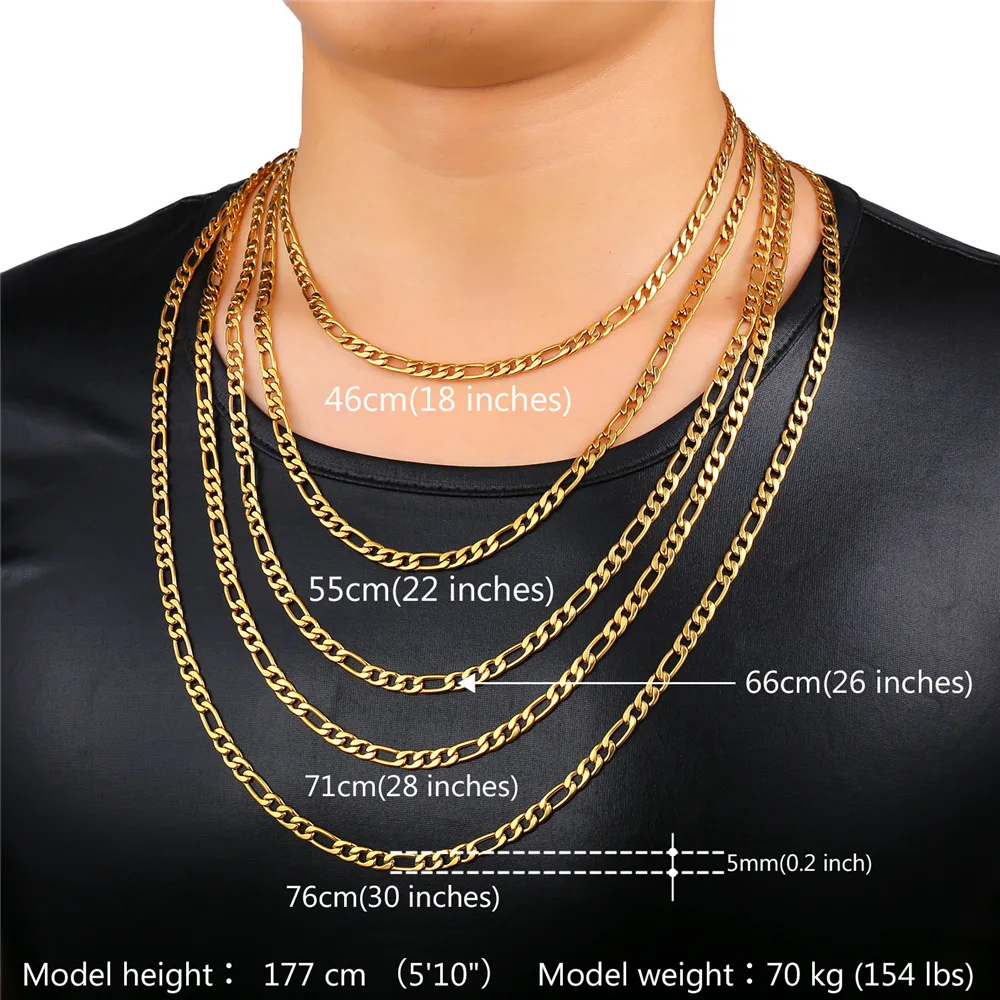 U7 Men Jewelry Set Wholesale Black/Gold Color Stainless Steel 5MM Figaro Chain Necklace And Bracelet Set Gift Trendy S430