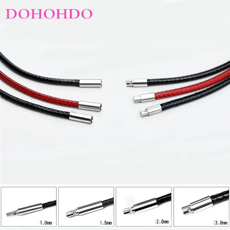 1/1.5/2/2.5/3mm Necklace Cord Black Leather Cord Wax Rope Lace Chain With Stainless Steel Rotary Buckle For DIY Necklace Jewelry