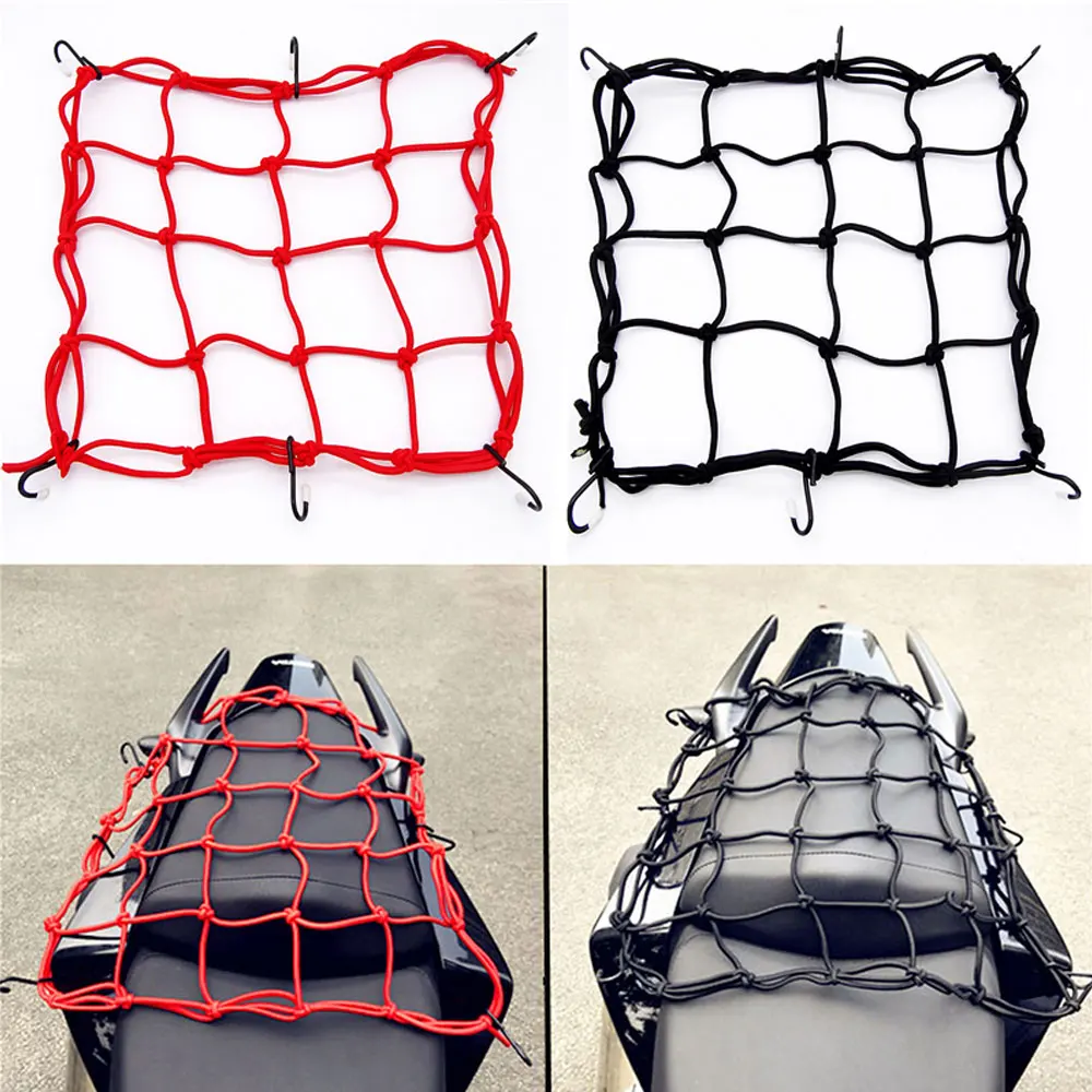 1Pcs Motorcycle Fuel Tank Network with 6 Hooks, Hold Down Luggage Net Bag Helmet Rope Net Pieces 5 Colors Travel Goods