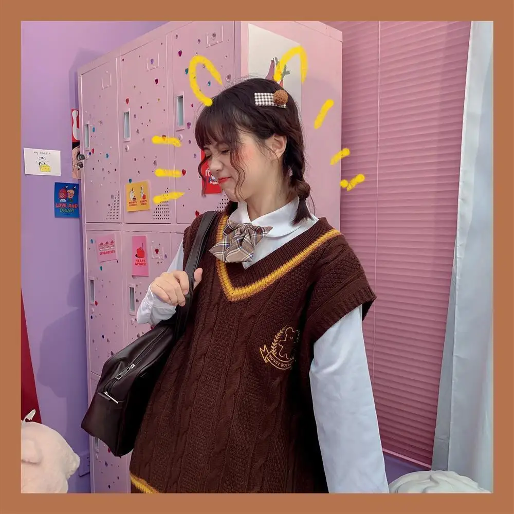 Uniformes JK de primavera y otoño para niña, Jersey bordado de oso, chaleco de estilo japonés para escuela secundaria, Jersey de punto, estilo universitario