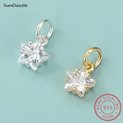 Genuine Real Pure Solid 925 Sterling Silver Pendant Pentagram Star Cubic Zircon Suspension Jewelry Making Findings Charms