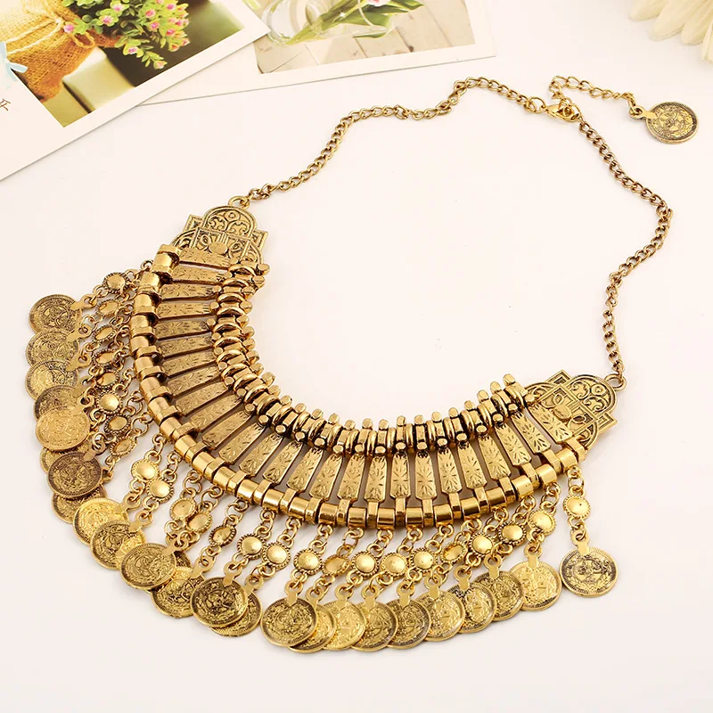 Boho Antique Coin Maxi Choker Women African Statement Long Tassel Vintage Big Necklaces Pendants Jewelry Gypsy Necklace