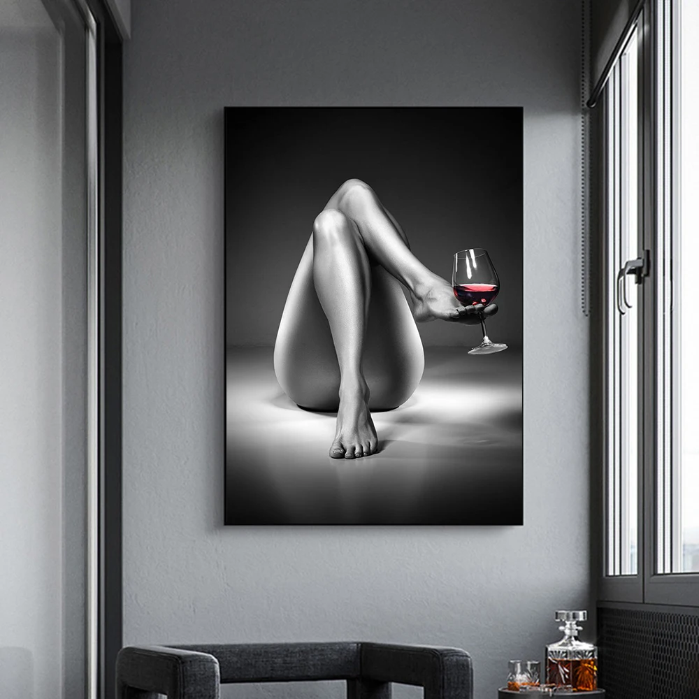 

Modern Art Sexy Girl Nude Woman Wine Glass Decorative Canvas Poster Prints Wall Art Picture For Living Room Home Wall Decoration