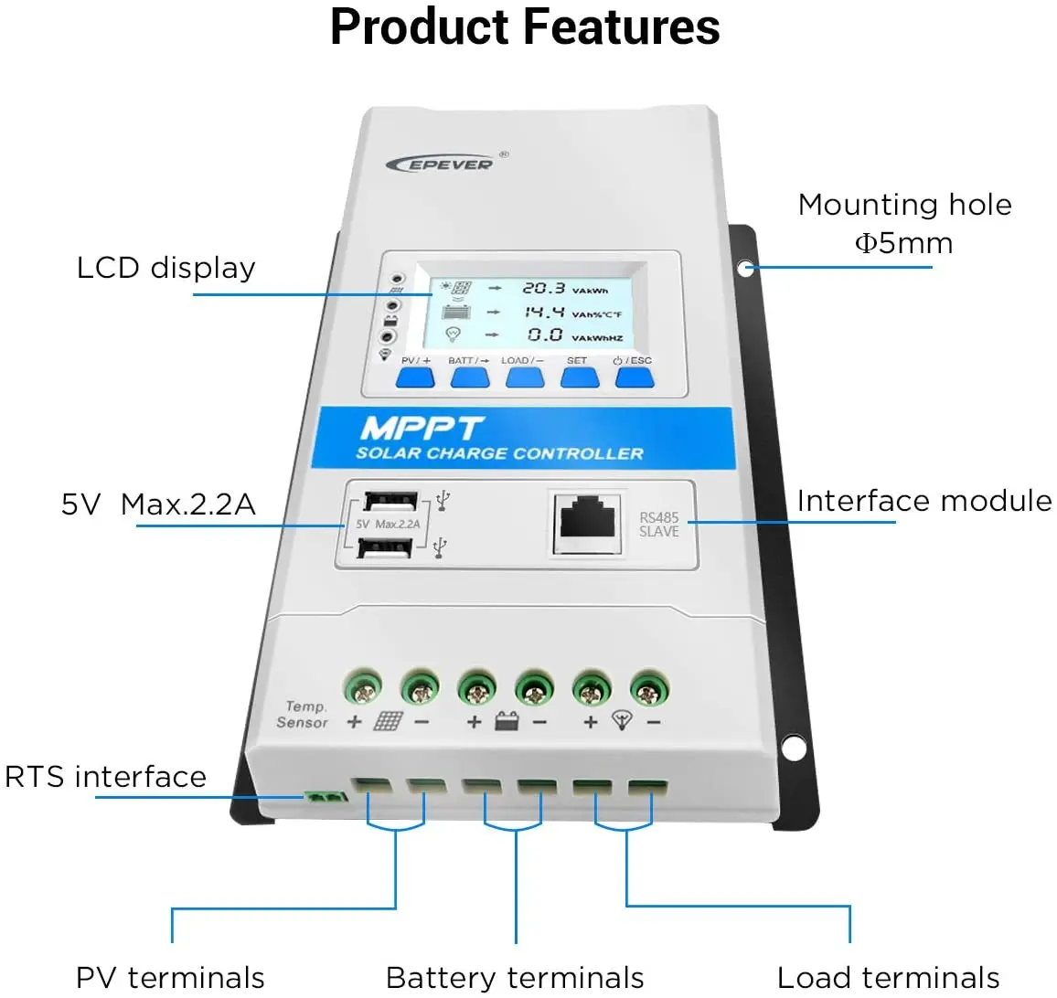 EPever TRIRON 20A 30A 40A And MT50 Remote Meter Temperature Sensor RTS & PC Communication Cable RS485