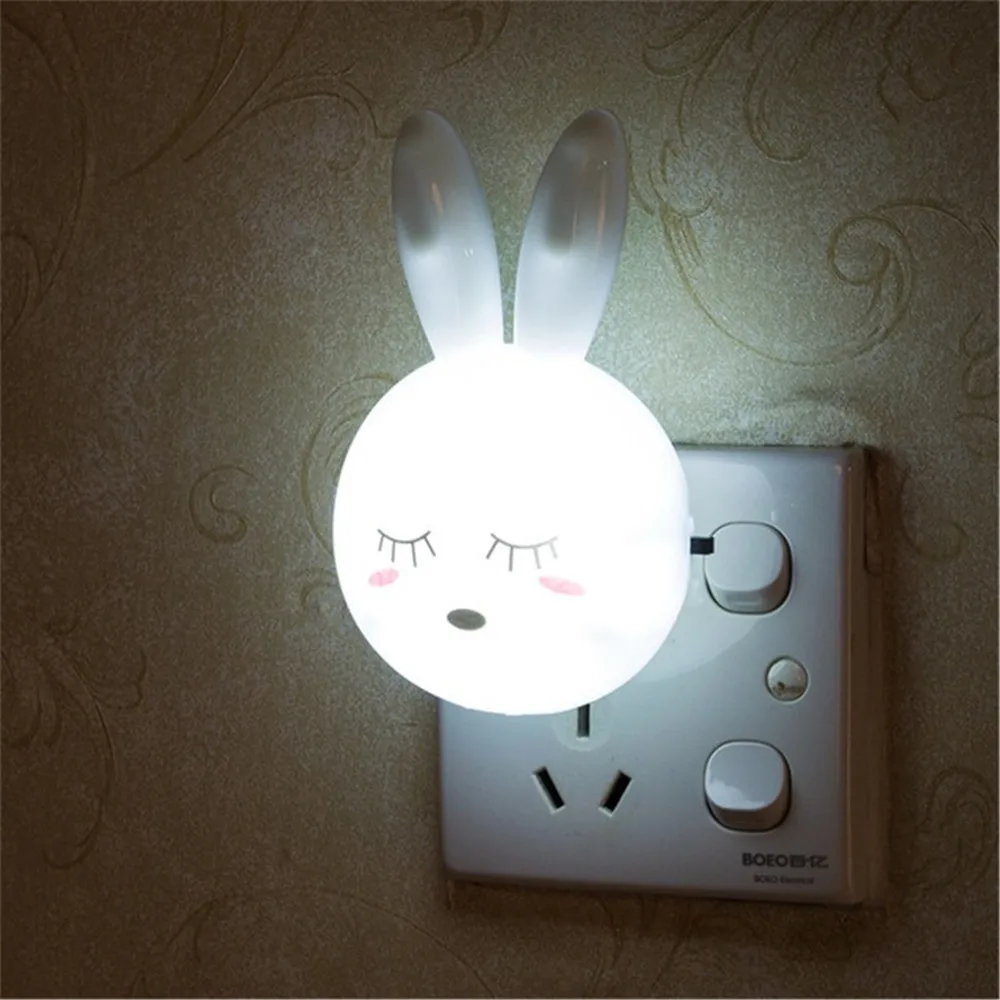 EU/US Plug LED Night Light Cartoon Rabbit White Lighting AC110-220V Wall Lamp For Children Kids Baby Gifts Bedroom Bedside Lamp