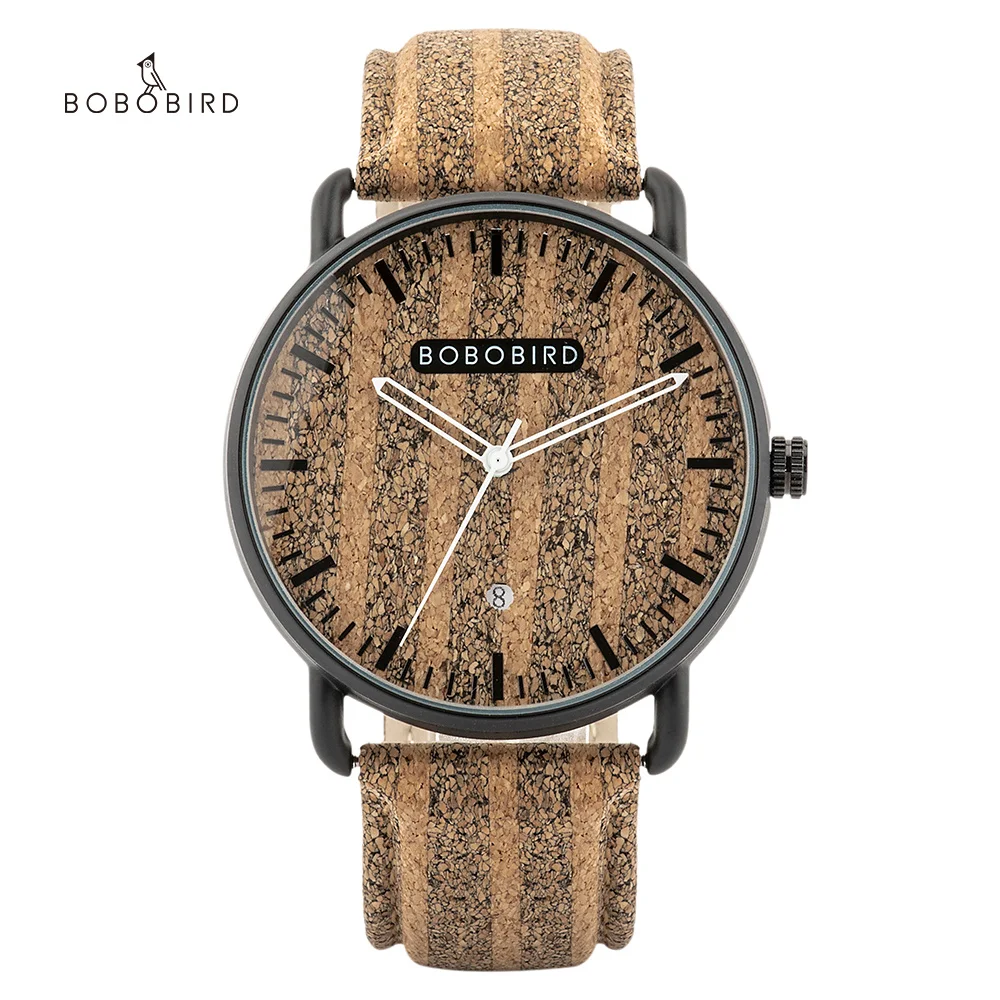 BOBO BIRD Couple Cork Watch Leather Wood Japanese Quartz Movement Wristwatch Clock Relogio Masculino Gift Box Support Dropship