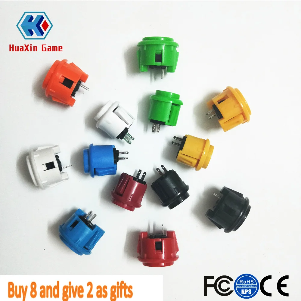 

Аркадный кнопочный переключатель, кнопки для монет Sanwa, ПК «сделай сам», 30 мм, 2 кнопки бесплатно 24 мм, OBSF-30, 8 шт.