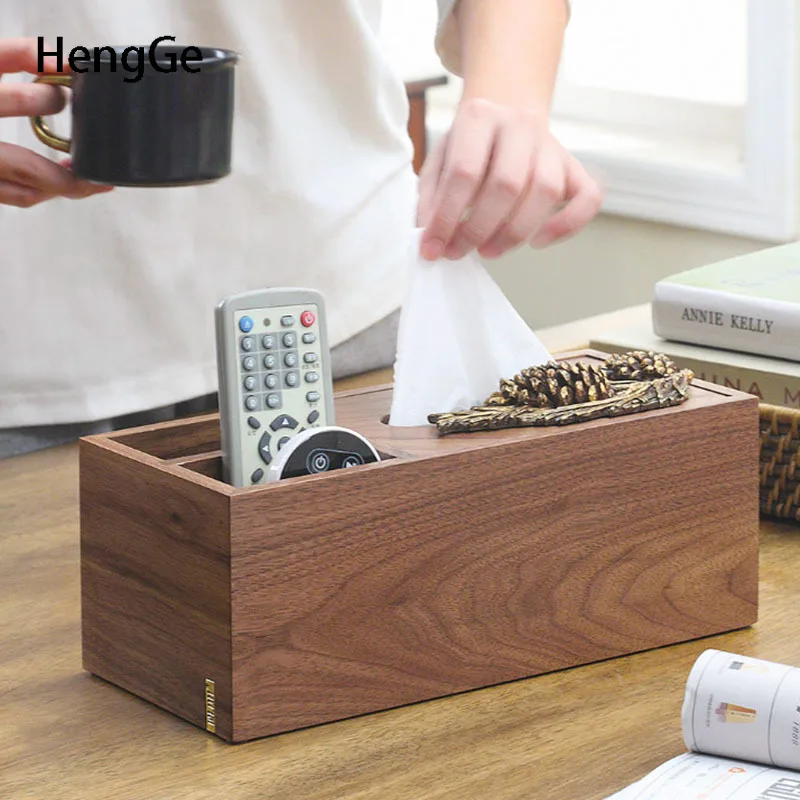 Black Walnut Wood Tissue Box Bedroom Decor Pine Cone Relief Resin Embellishment Storage Paper Boxs Living Room Decoration