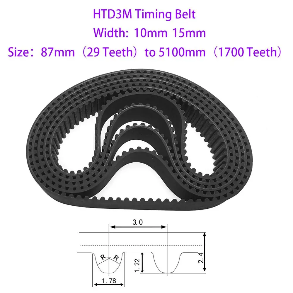 

1Pcs Perimeter 276mm-306mm HTD3M Black Rubber Closed Loop Timing Belt Width 10mm/15mm Teeth 92-102 For CNC Machine/Step Motor