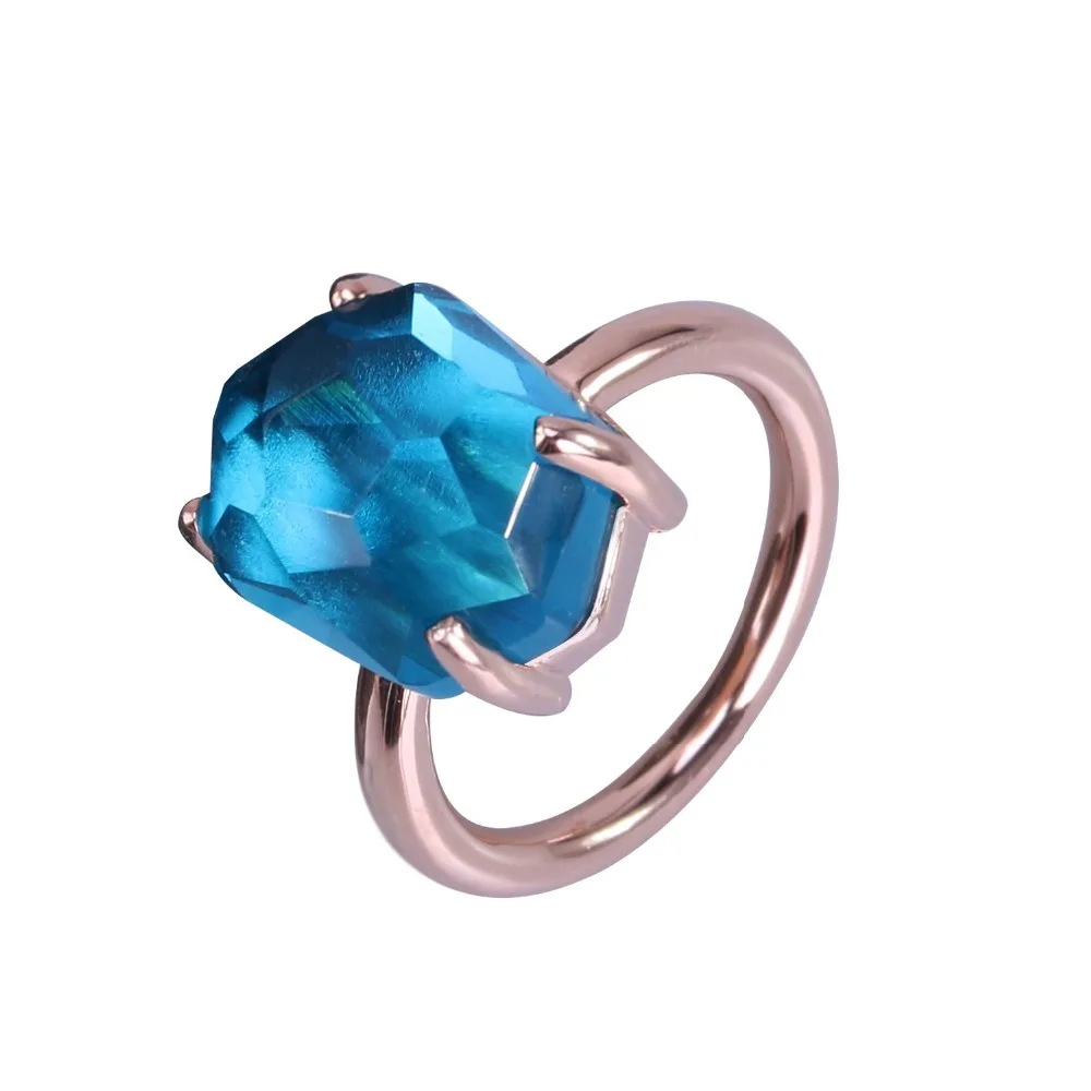 

2021 New Fashion And Funny Of Irregular Geometric Interface Ocean Blue Crystal Rose Gold Color Ring Romantic Holiday Gifts