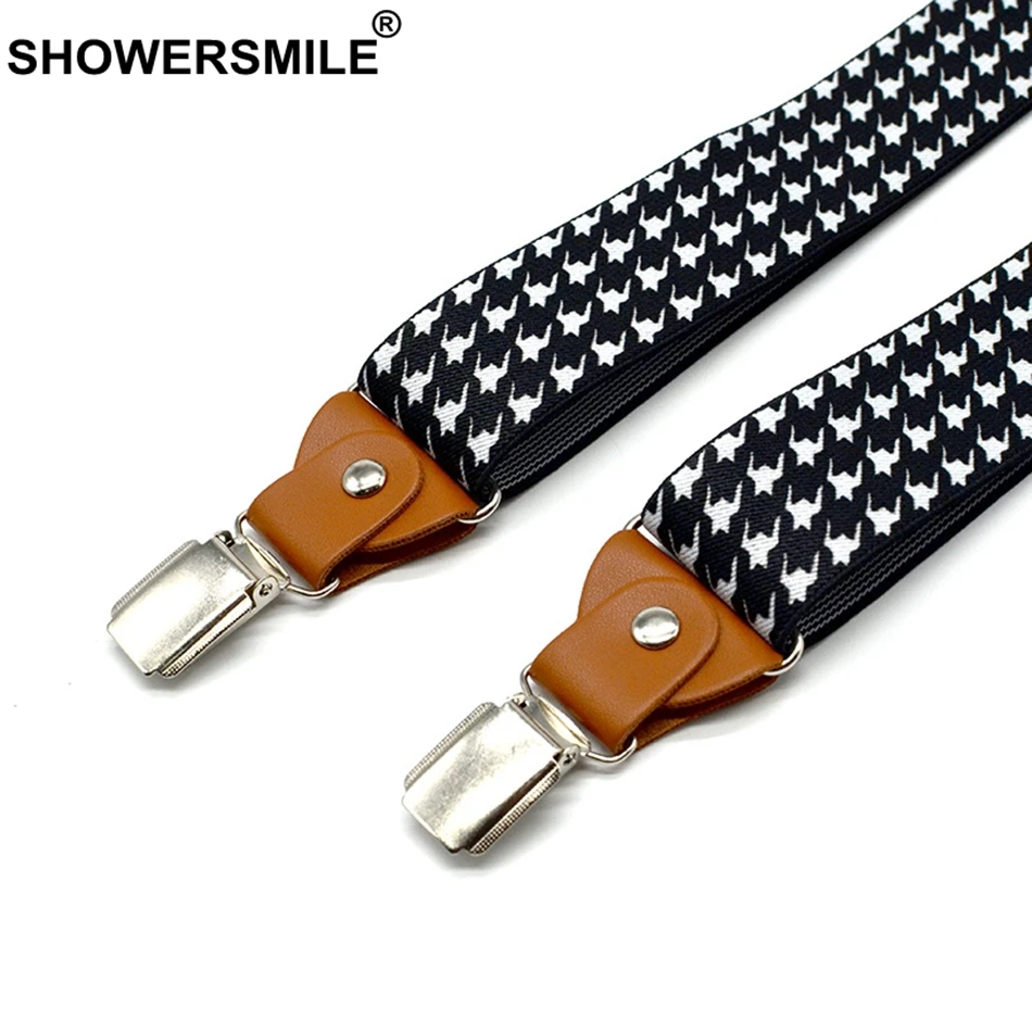 Houndstooth Suspenders Men For Pants Fashion Casual Straps With Leather Adjustable 3 Cilps Y Back Braces Male Belts 120cm*3.5cm