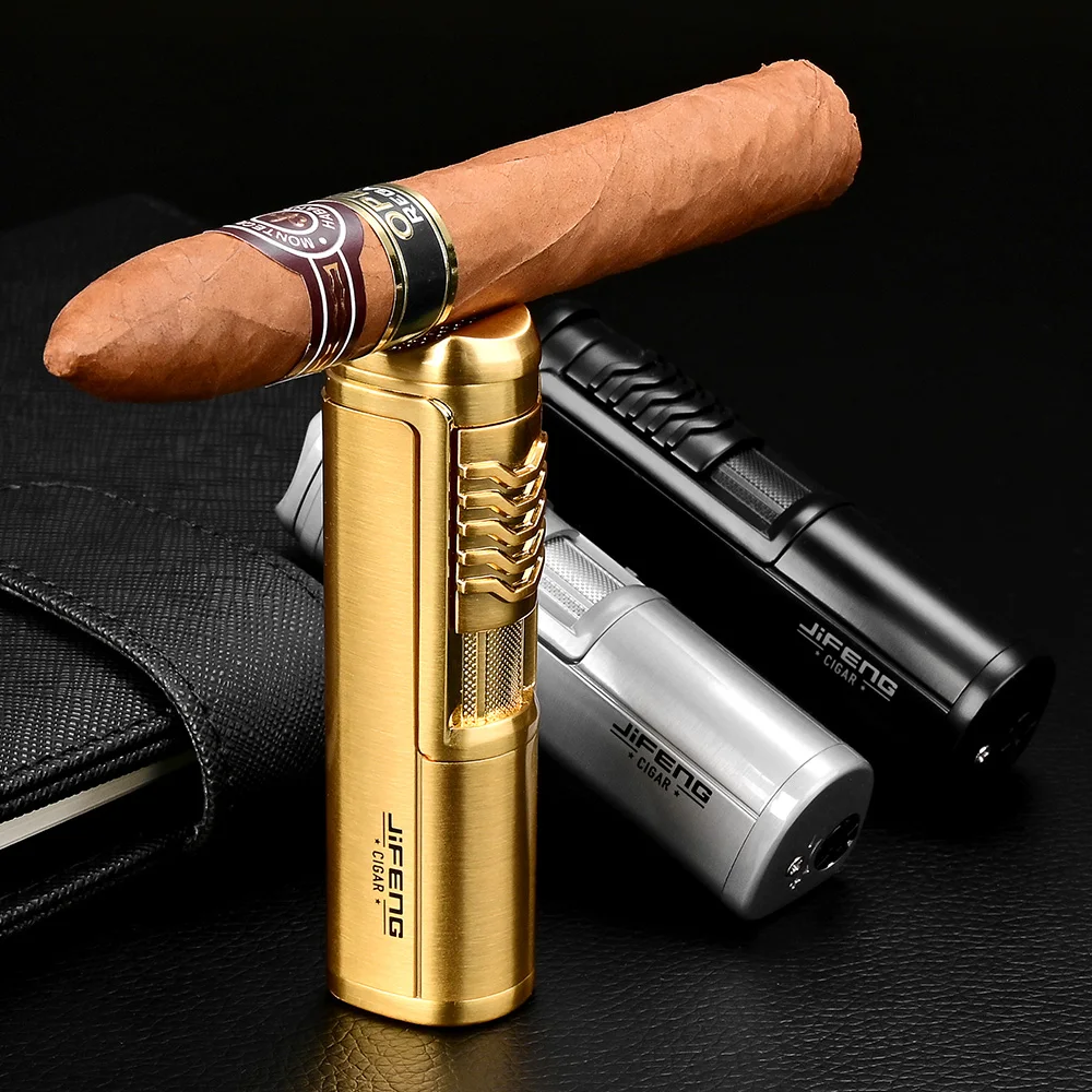 Luxury Cigar Lighters Windproof Cigar Lighters Refillable Butane Gas Portable Torch Lighter With Large Diameter Cigar Holder