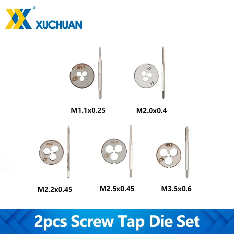 Conjunto de broca de parafuso de máquina métrica direita, Mini Thread Tools, Ferramenta manual, M1.1, M2, M2.2, M2.5, M3.5, 2Pcs