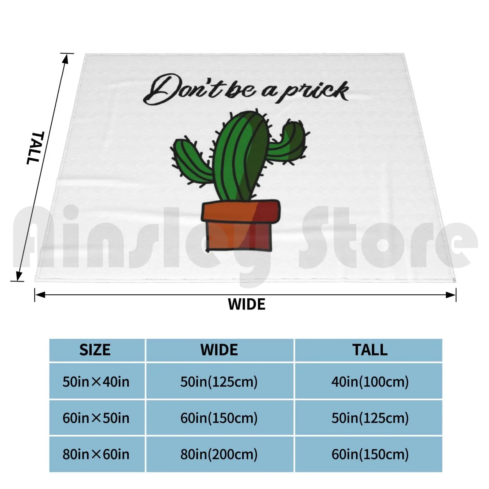 Don't Be A Prick Cactus Joke Blanket For Sofa Bed Travel Prick Cactus Green Brown Text Joke Funny Plants Plant