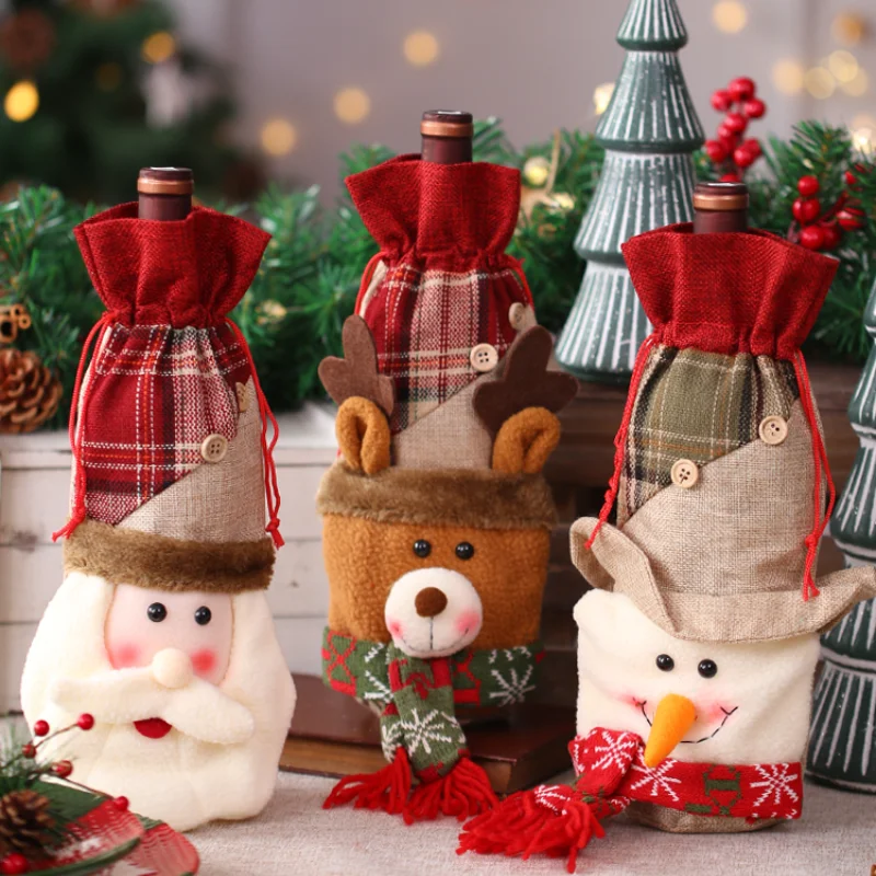 2022 Christmas Decorations Santa Claus Wine Bottle Covers Snowman Champagne Gifts Bags 2021 Xmas Home Dinner Party Table Decors