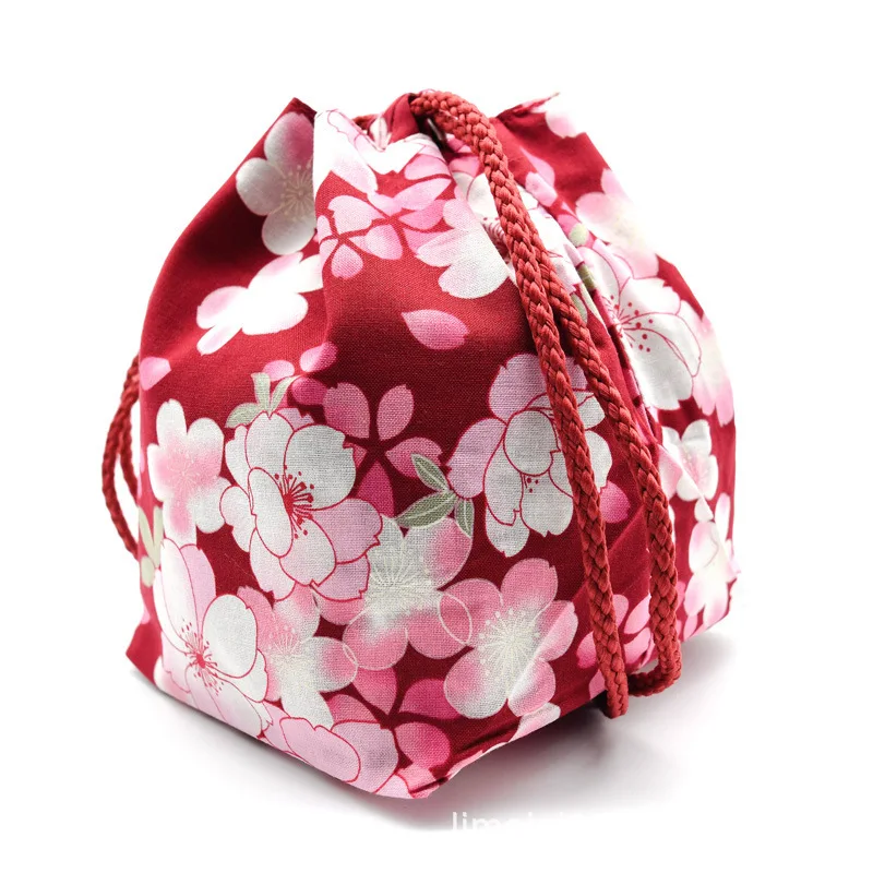 Kimono Traditional Japanese Style Tote Bag Women Kawaii Cartoon Floral Printed Yukata Handbag Harajuku Drawstring Bucket Gift