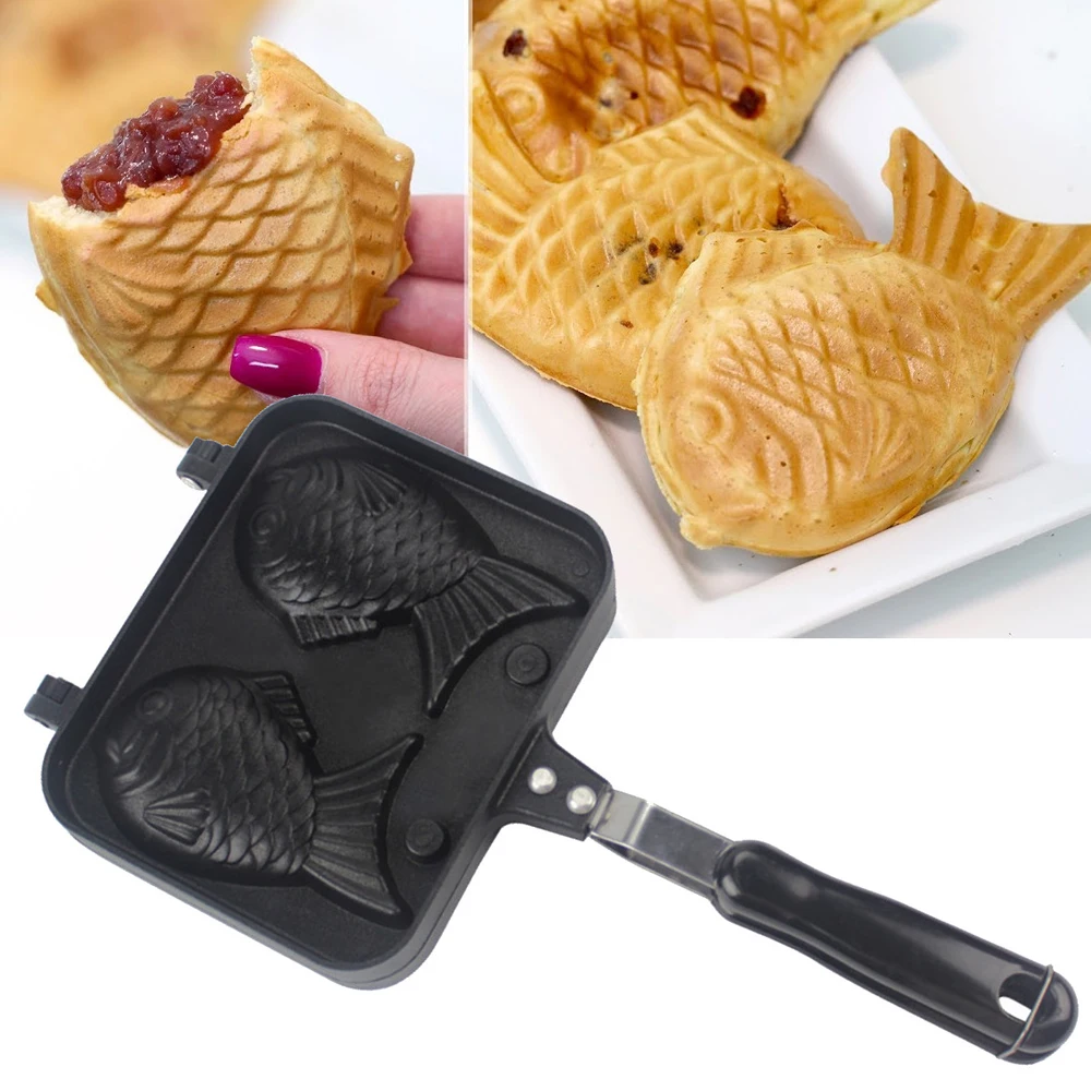 Taiyaki-sartén antiadherente con forma de pez, 2 moldes, bolas de pulpo, para hornear pasteles, herramientas de cocina DIY, plato de cocina para postres