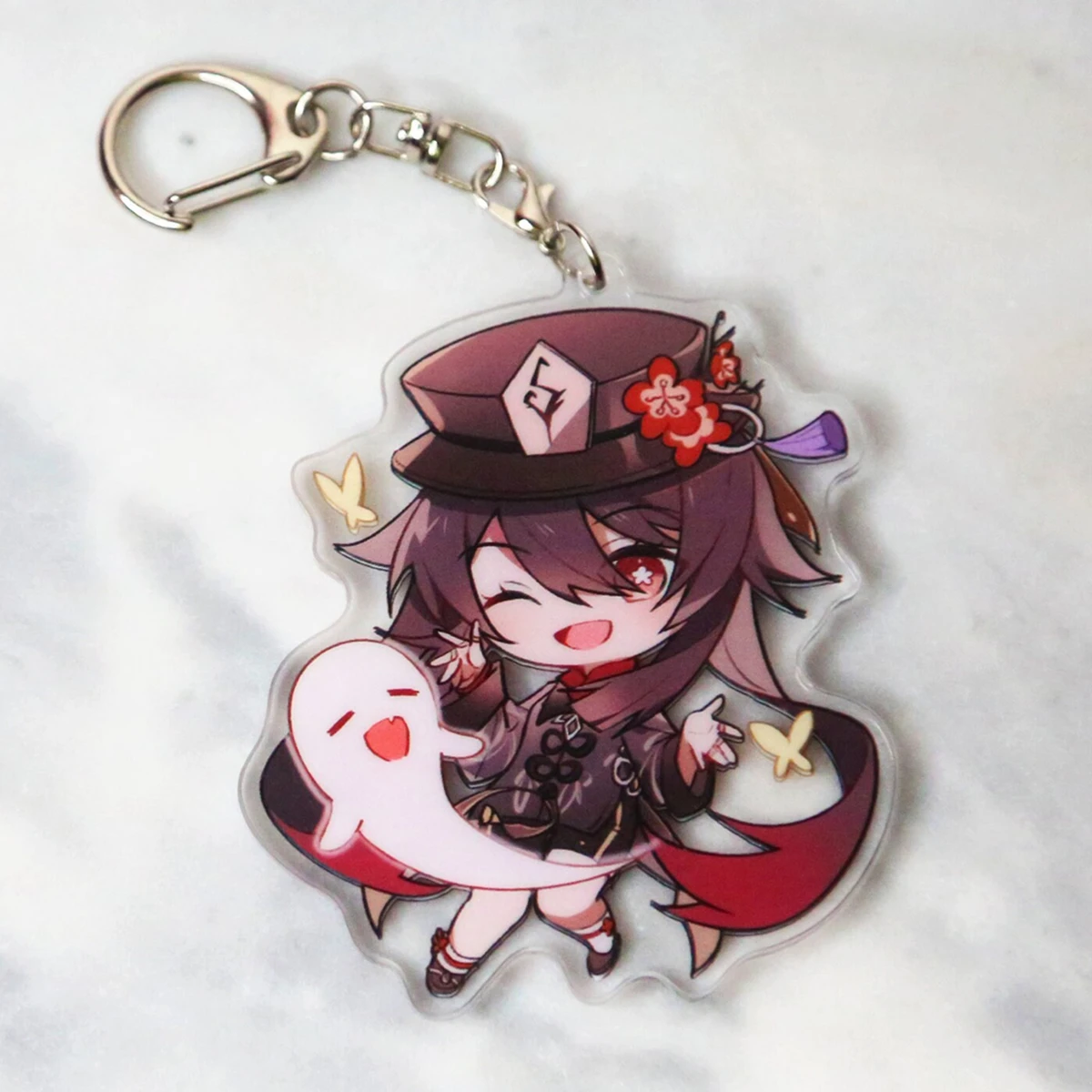 Genshin Impacts Hutao Keychain Transparent Double Sided Acrylic Jewelry Anime Game Fans Surrounding Personality Pendant Gift