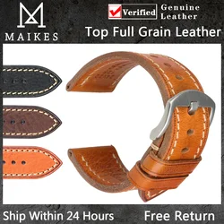 MAIKES-Full Grain Cow Leather Watch Band, pulseira de relógio vintage masculino, acessórios artesanais para Omega Hamilton