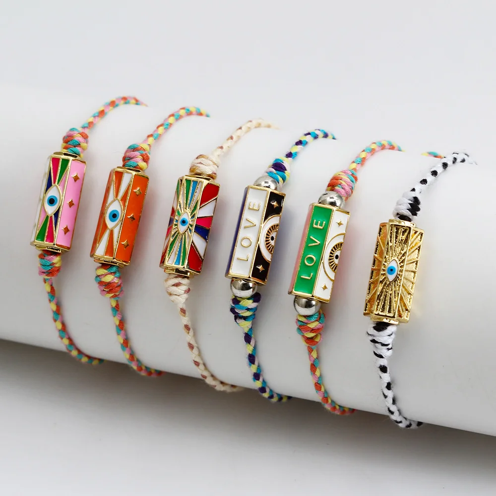 Lucky Eye Colorful Thread Rope Braided Charm Bracelet Adjustable Copper Turkish Evil Eye Bracelet for Women Girls Jewelry BE374
