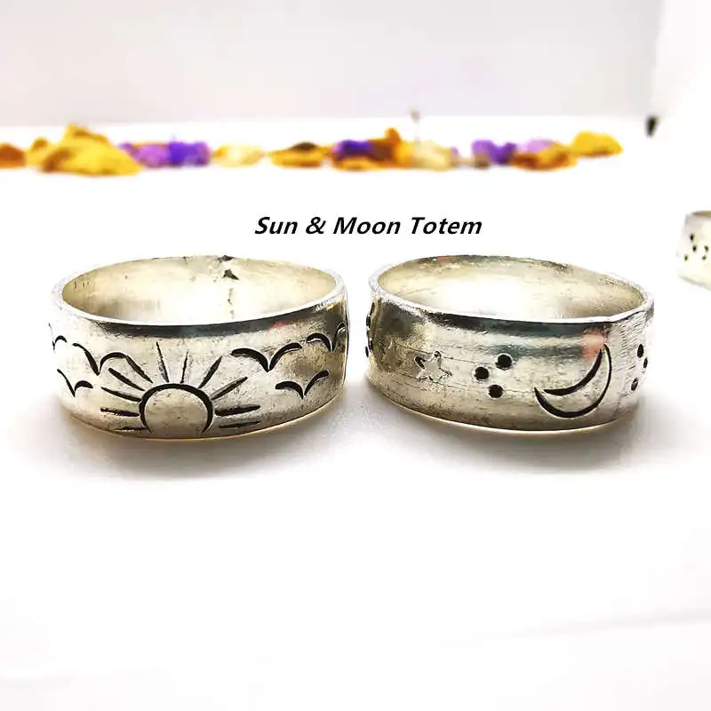 Tibet Totems Rings Copper Carved Sun Star Moon Amulets Close Ring R035