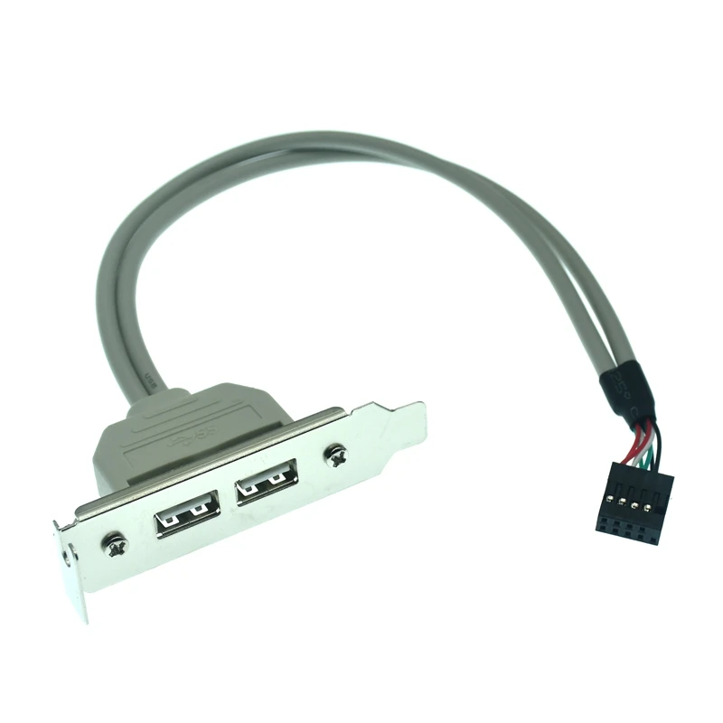 USB 2.0 Type A Female Back Panel to Motherboard 9pin Cable 30cm with Low profile 8cm Height PCI Bracket White