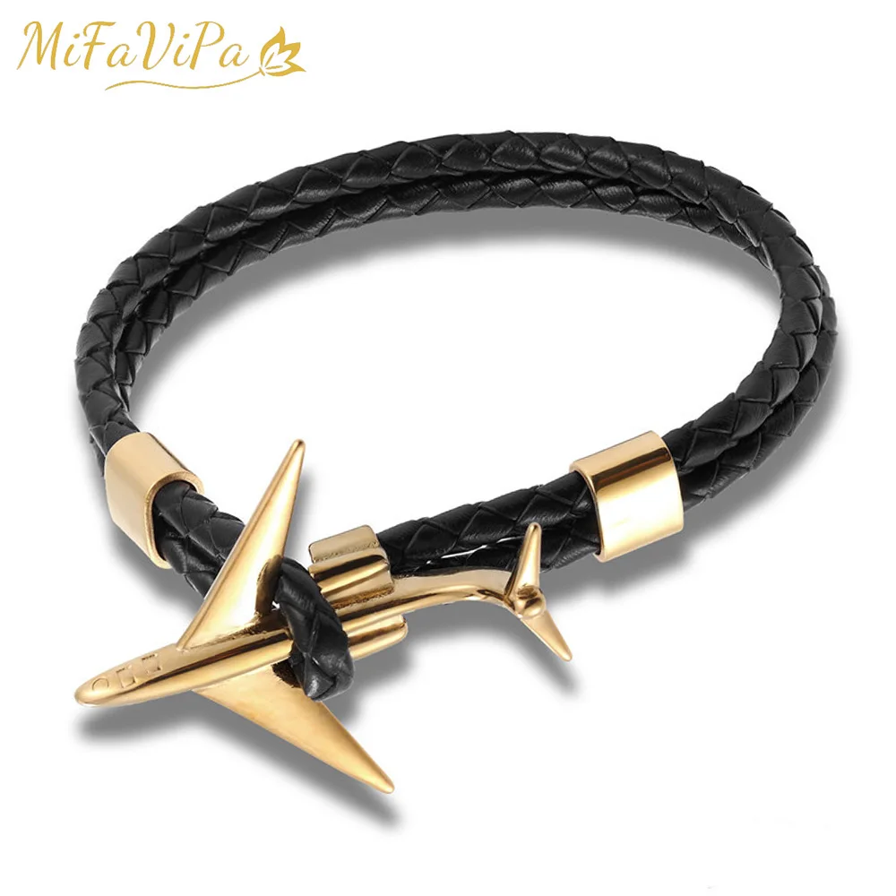 10 PCS Punk Fashion Trinket Charm Plane Rope Bracelets Vintage Braided PU Leather Airplane Bracelet Men Style Aircraft Bracelets