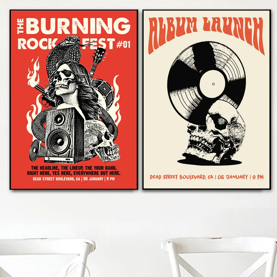 Heavy Metal Rock And Roll Vintage Posters And Prints Abstract Wall Art Canvas Painting Wall Pictures For Living Room Home Decor