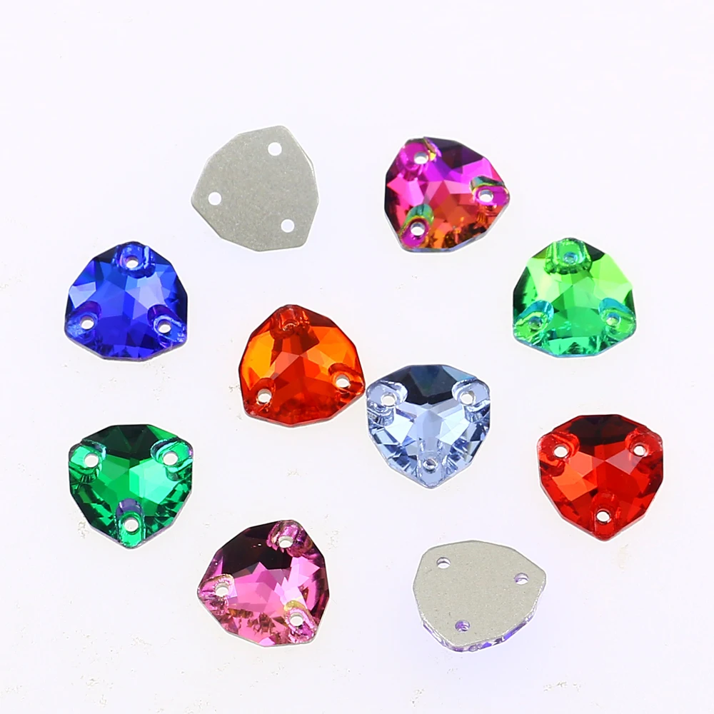 Crystal Rhinestones Fat Triangle All Color Sew On Stones Glass High Quality Flatback Sewing Rhinestone For Clothes Dress Shoes