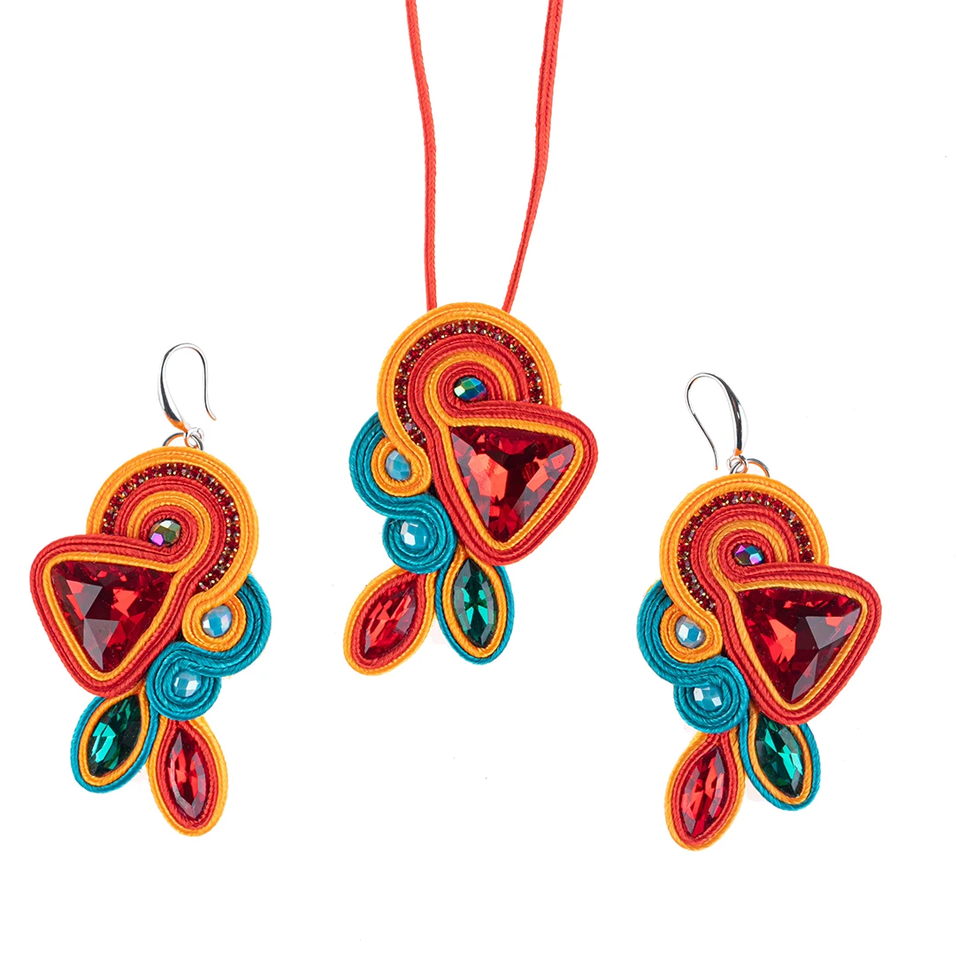 

Colorful Soutache necklace sets for women Fashion crystal necklaces Delicate jewelry Handmade weaving earrings set Ethnic boho